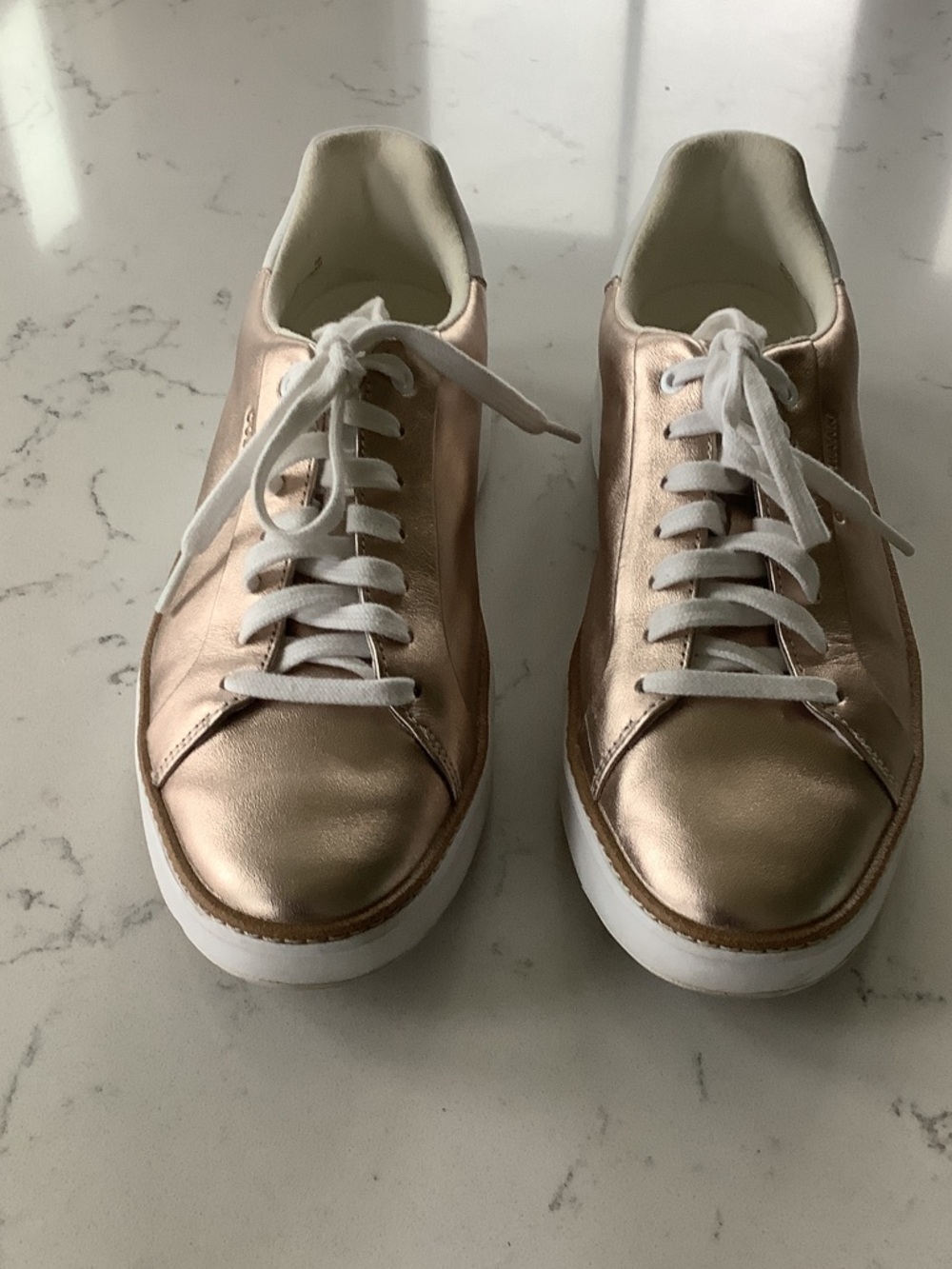 Cole Haan Metallic Rose Gold Low-Top Sneakers with White Sole - Picture 2 of 3